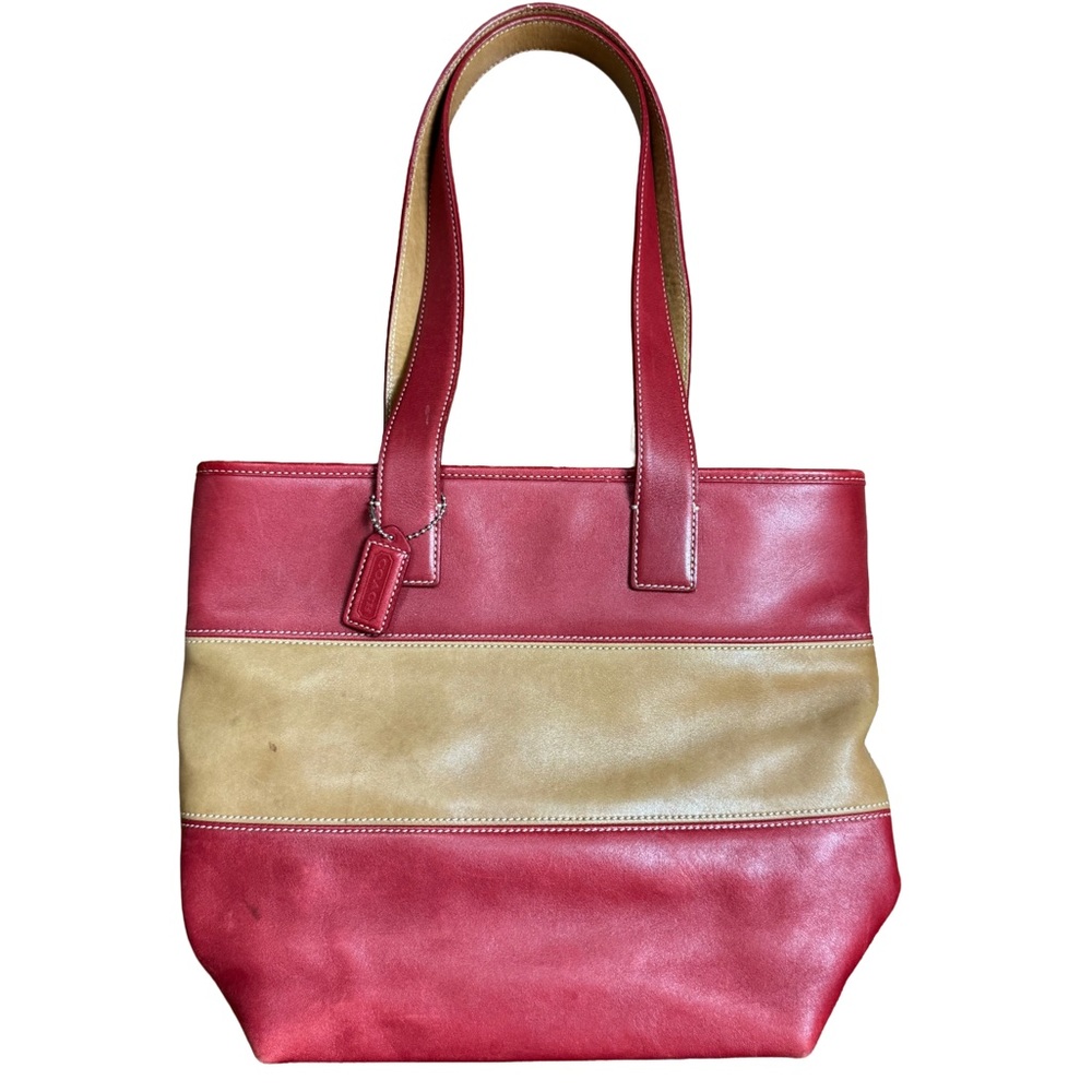 Coach Leather Colorblock Tote – Red & Tan